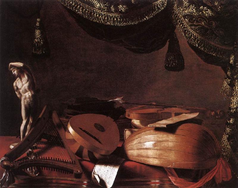BASCHENIS, Evaristo Still-Life with Musical Instruments and a Small Classical Statue  www France oil painting art